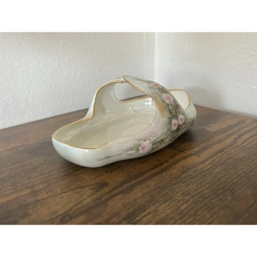 Antique French Limoges Handled Porcelain‎ Basket Hand Painted Floral & Gold